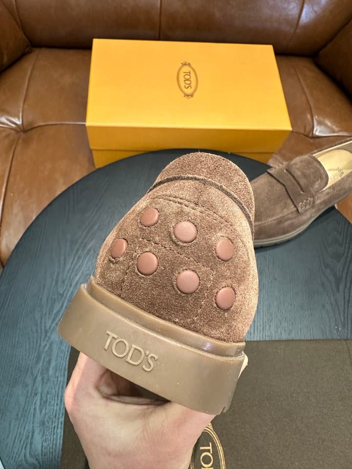 Tod's Suede Calfskin Loafers in Cognac Suede