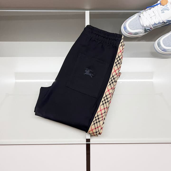 Burberry Equestrian Logo Custom Fabric Sweatpants in Black With Check Side Stripe