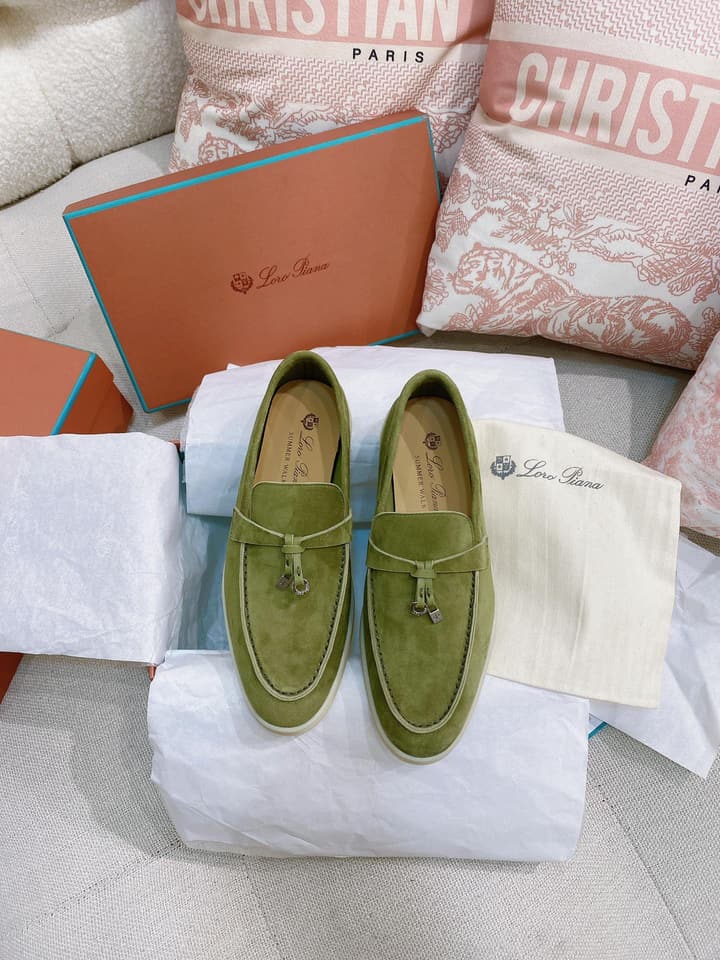 Loro Piana Glossy Cashmere Loafers in Blush Pink Suede