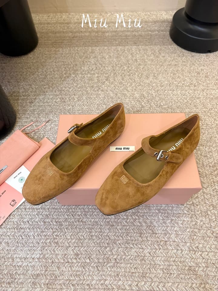 Miu Miu Suede Bow Mary Jane Flats
