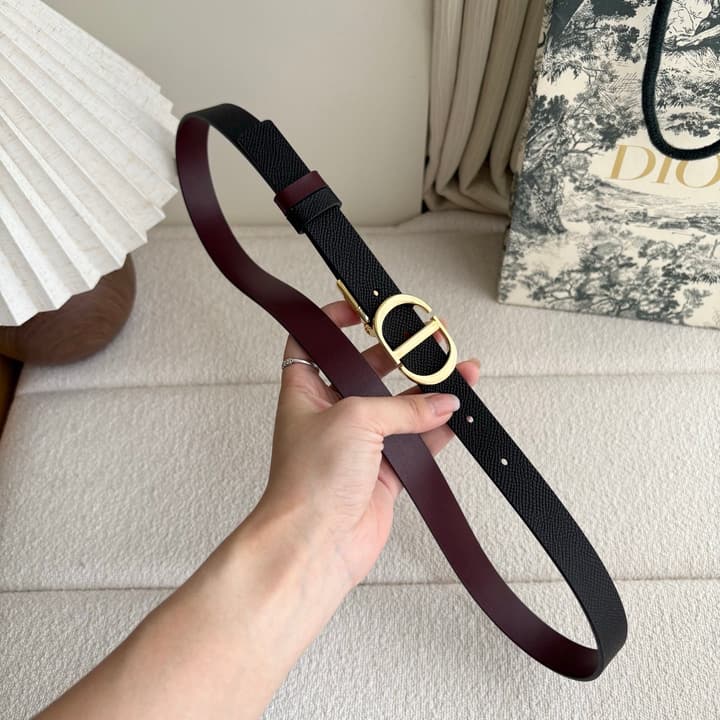 Dior Reversible Calfskin CD Buckle Belt in Black/burgundy With Gold Hardware
