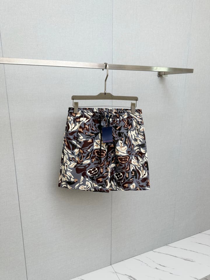 Louis Vuitton Men's Casual Beach Shorts – 2025SS in Grey Abstract Floral
