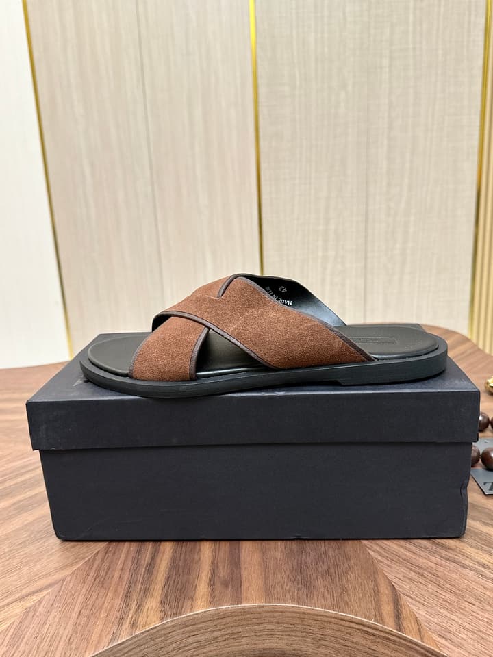Zegna Men's Cross Strap Leather Slippers