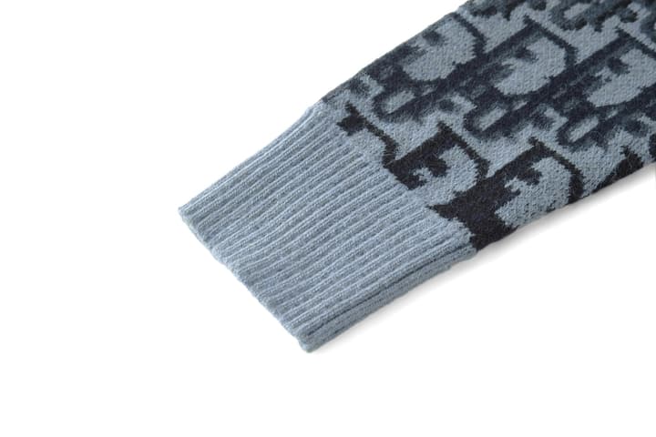 Dior Oblique Jacquard Wool Crewneck Sweater – 2026SS in Navy Oblique With Light Blue Trim