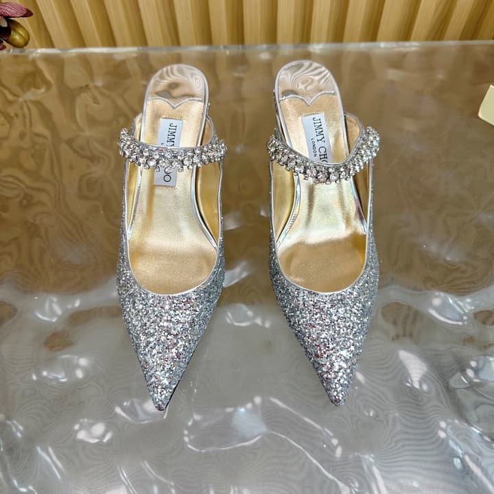 Jimmy Choo Sequined Evening Heels – 2025SS in Black Glitter