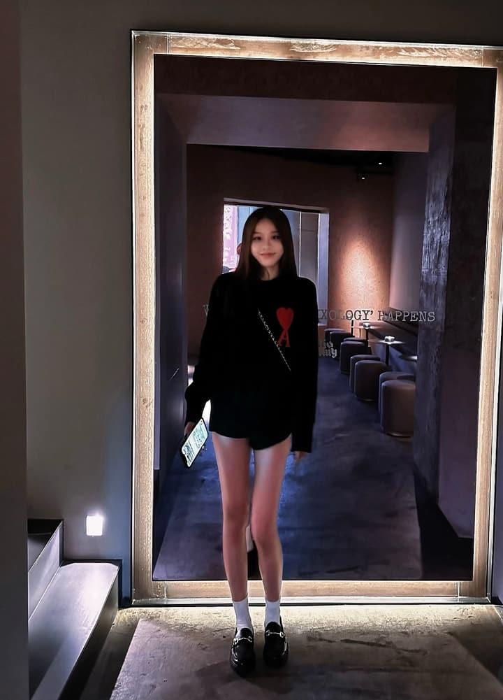 AMI Paris Heart Letter Knitted Sweater in Black With Red Heart