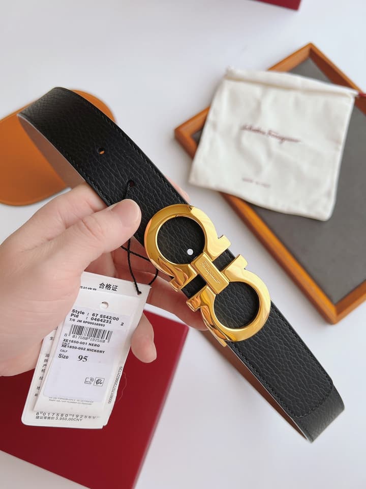 Ferragamo Men's Reversible Leather Belt in Black/brown Reversible With Gold Buckle