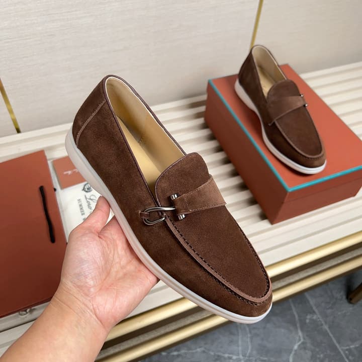 Loro Piana New Moccasin Shoes in Brown Suede