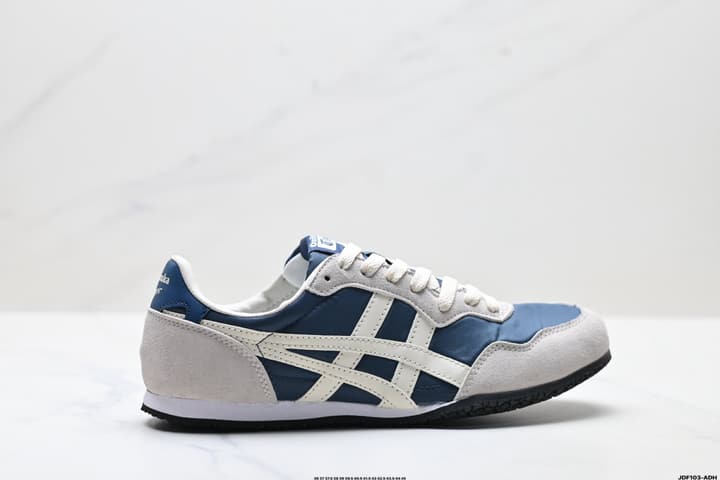 Onitsuka Tiger Serrano Nylon Retro Sneakers in Blue With White Stripes