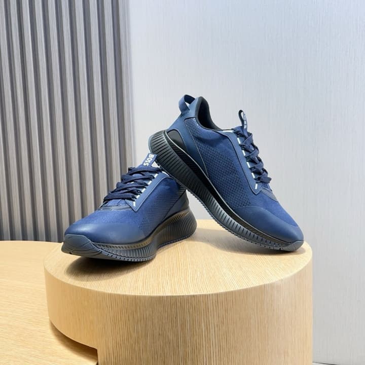 Boss Men's Layered Sport Sneakers in Black With White Sole