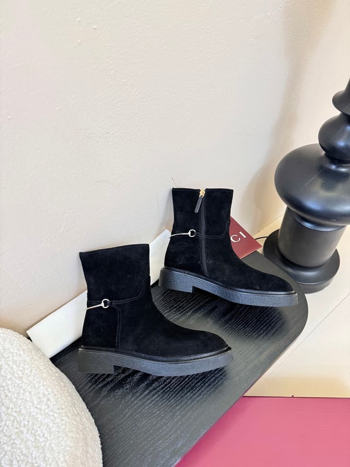 Gucci Runway Suede Boots in Taupe Suede