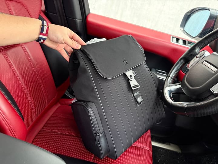 RIMOWA Never Still Large Canvas Backpack in Light Gray Pinstripe