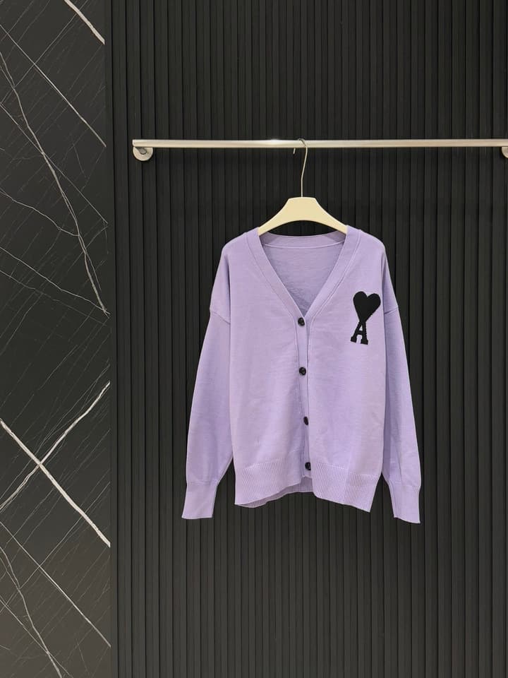 AMI Paris Heart A Knit Cardigan in Black