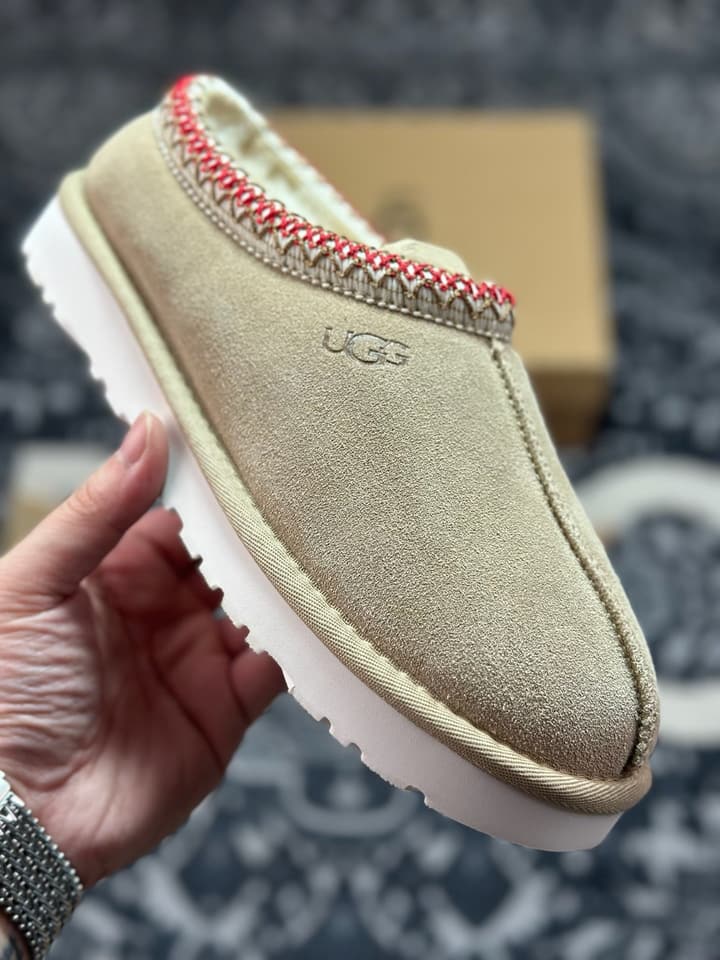 UGG Tazz Thin Sole Sheepskin Snow Boots in Black With White Patterned Trim