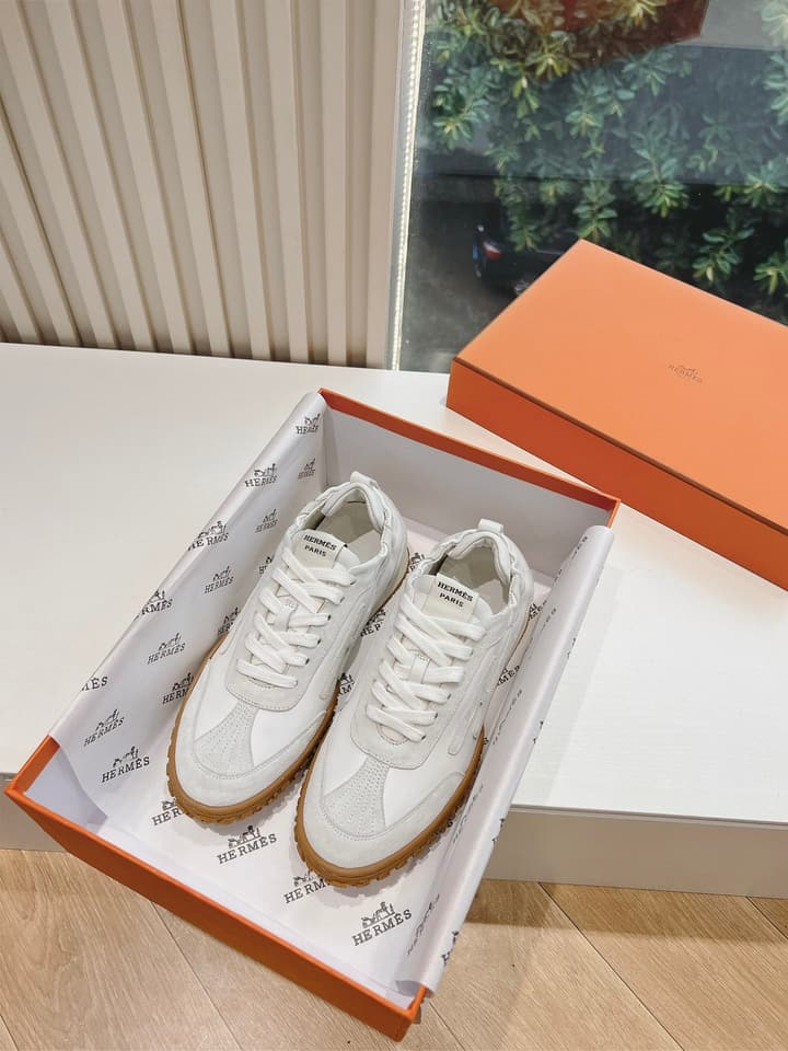 Hermès Bouncing Calfskin Sneakers in Tan Suede
