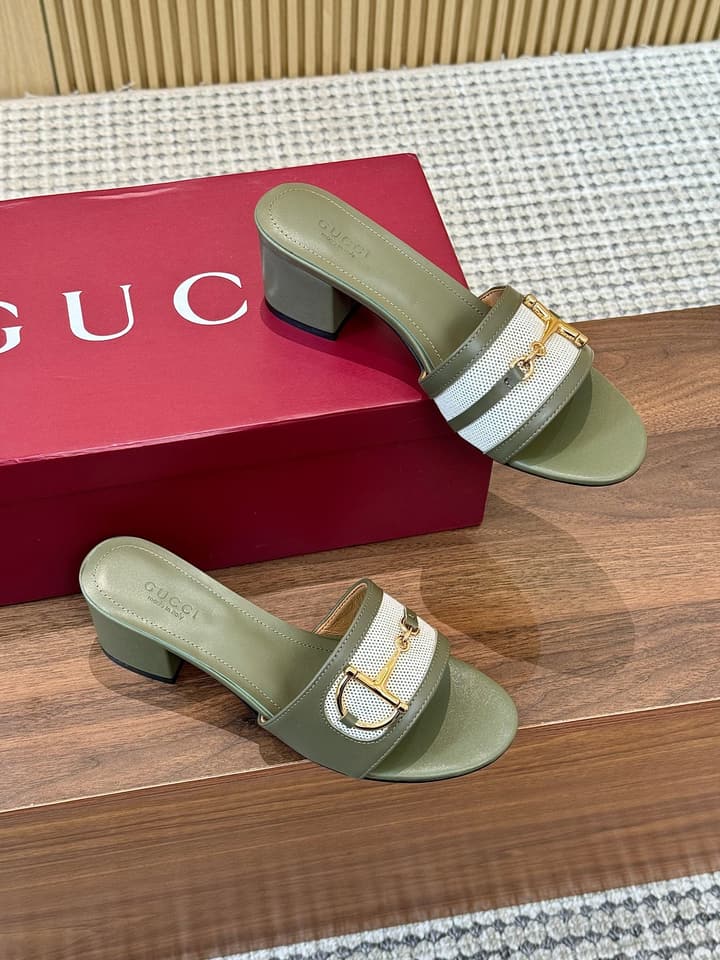 Gucci D-Horsebit Mule Sandals in Brown Gg Canvas