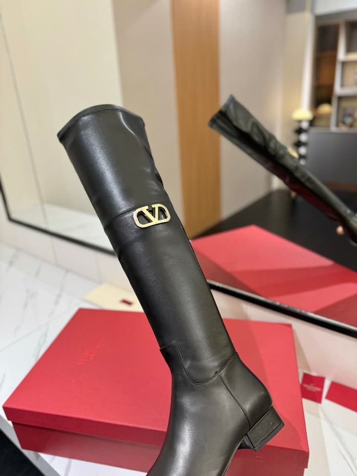 Valentino Garavani VLogo Type Leather Over-the-Knee Boots
