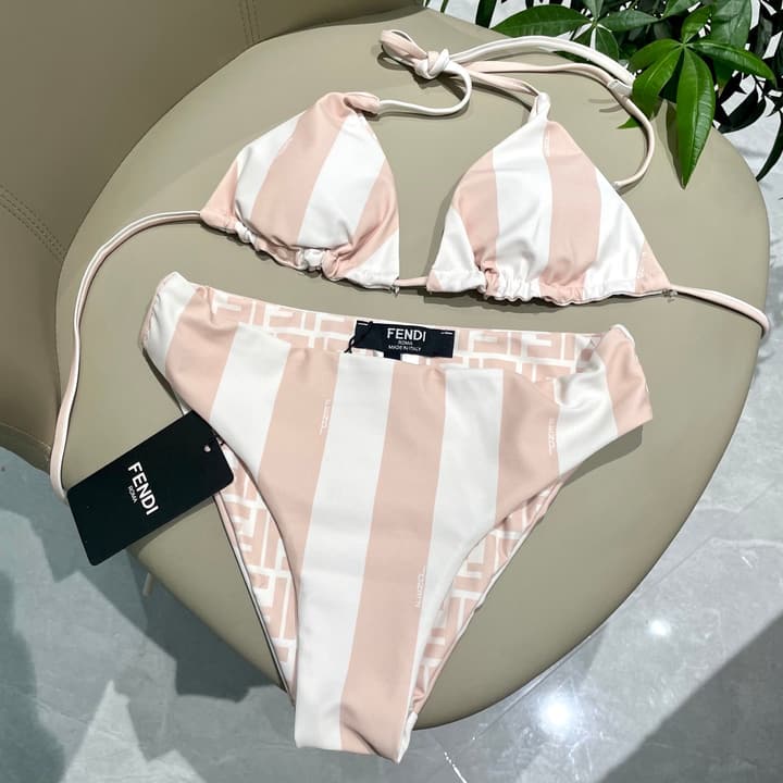 Fendi Versatile One-Piece Bikini Swimsuit in Brown Ff Logo Bikini