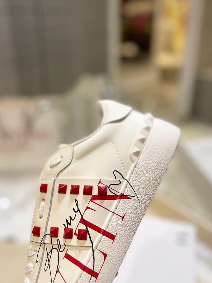 Valentino Classic Couple's Sneakers in White With Bold Red Graphic