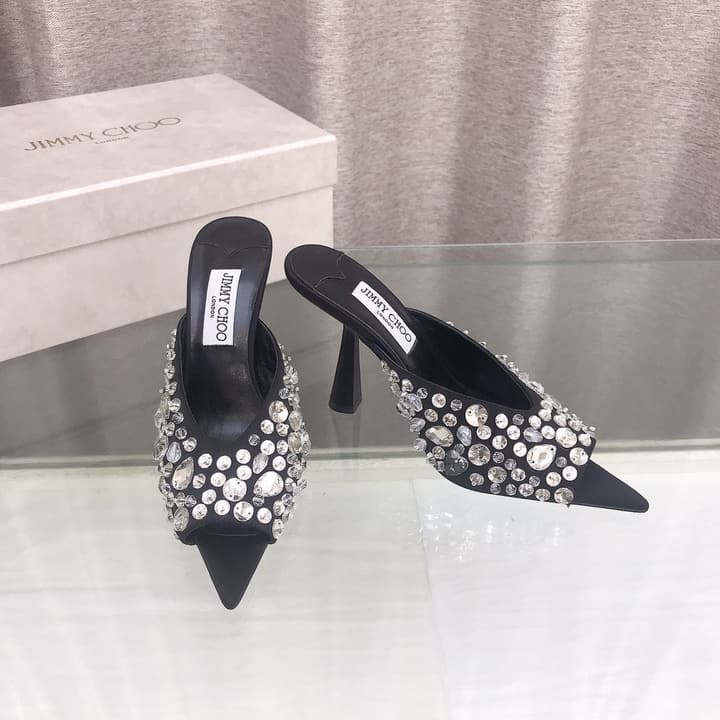 Jimmy Choo Crystal Silk Peep-Toe Pumps – 2025SS in Black