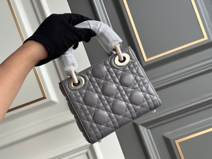 Dior Lady Dior Three-Grid Lambskin Shoulder Bag in Black Lambskin