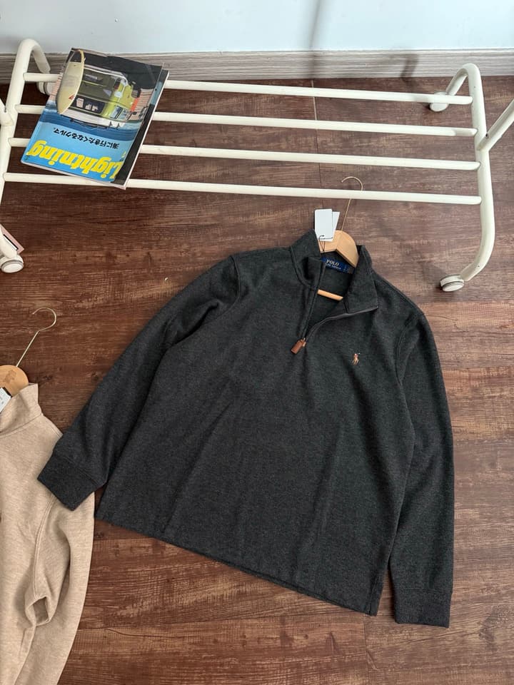 Ralph Lauren Half-Zip Embroidered Sweatshirt in Beige