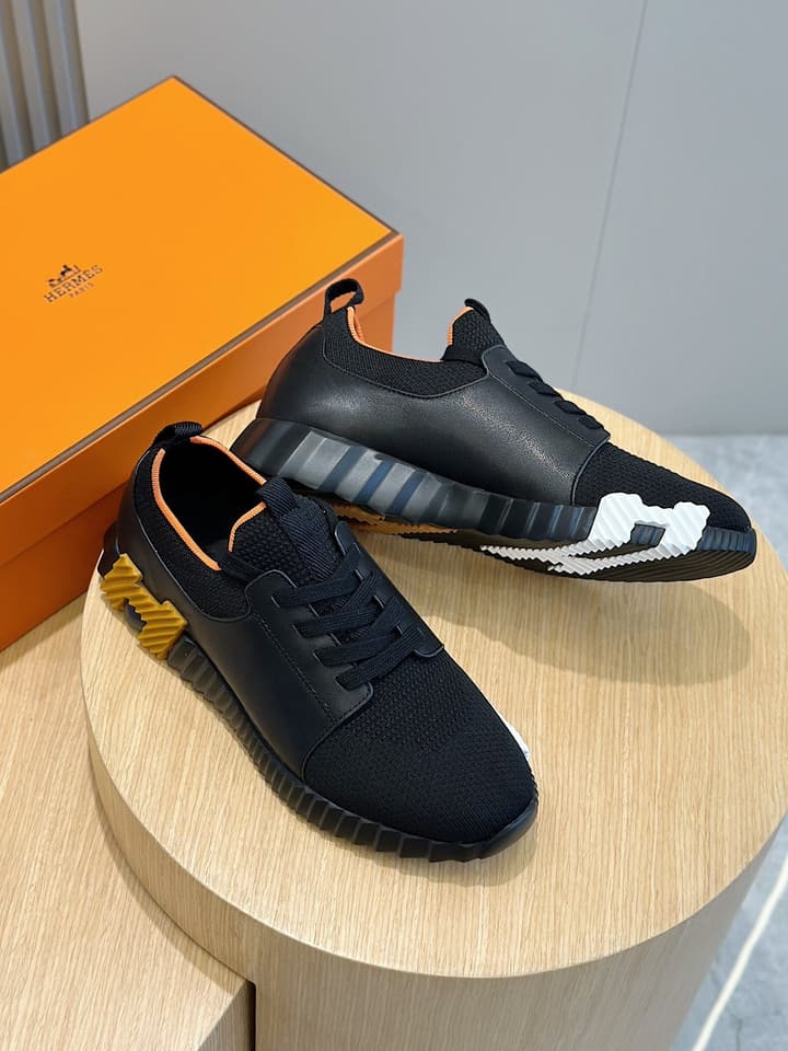 Hermès Bouncing Sneakers in Black And White Color Block