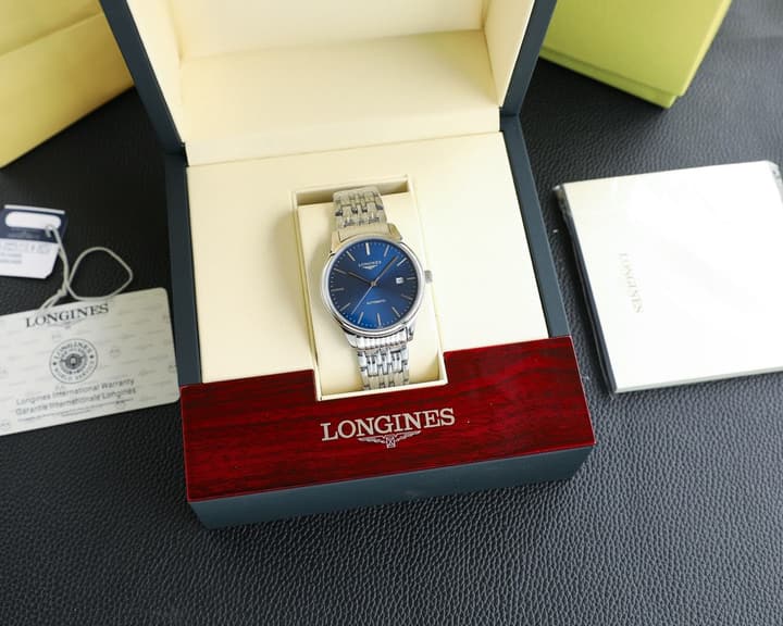 Longines Elegant Collection 39mm Mechanical Watch in Stainless Steel With Blue Dial