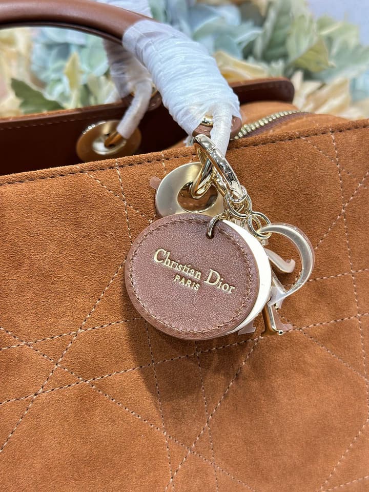 Dior Lady Dior Large Tote Bag in Brown Flocked Suede