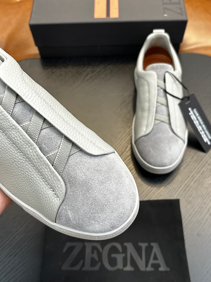 Zegna Triple Stitch™ Low-Top Sneakers in Leather Off-white