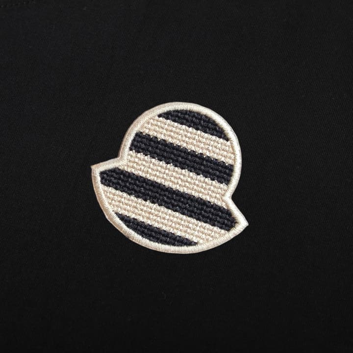 Moncler Woven Embroidered Logo Cotton T-Shirt in Black