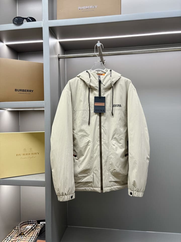 Zegna Letter Print Down Jacket in Apricot Beige