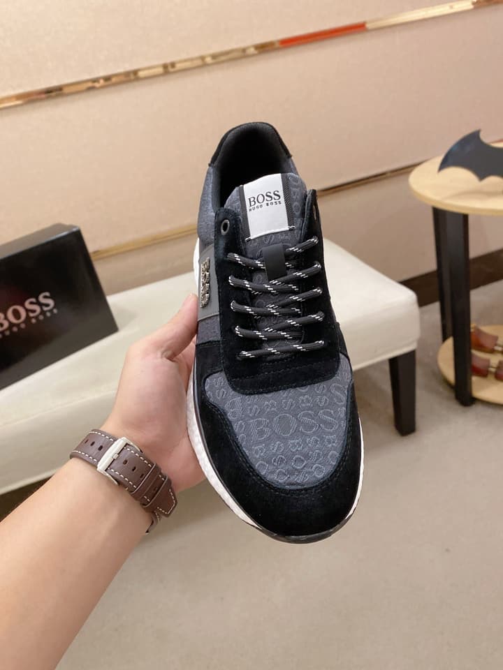 Boss Italian Leather Casual Sneakers in Dark Navy