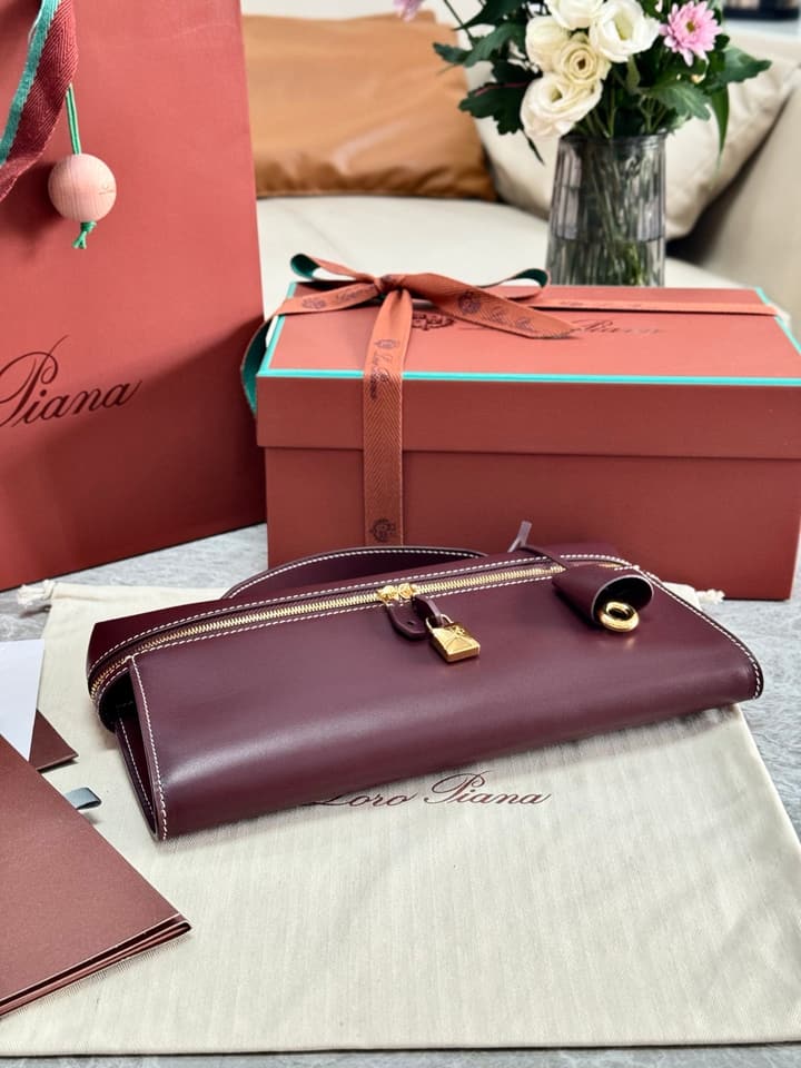 Loro Piana Extra Clutch L29 Handbag in Deep Maroon Leather Clutch