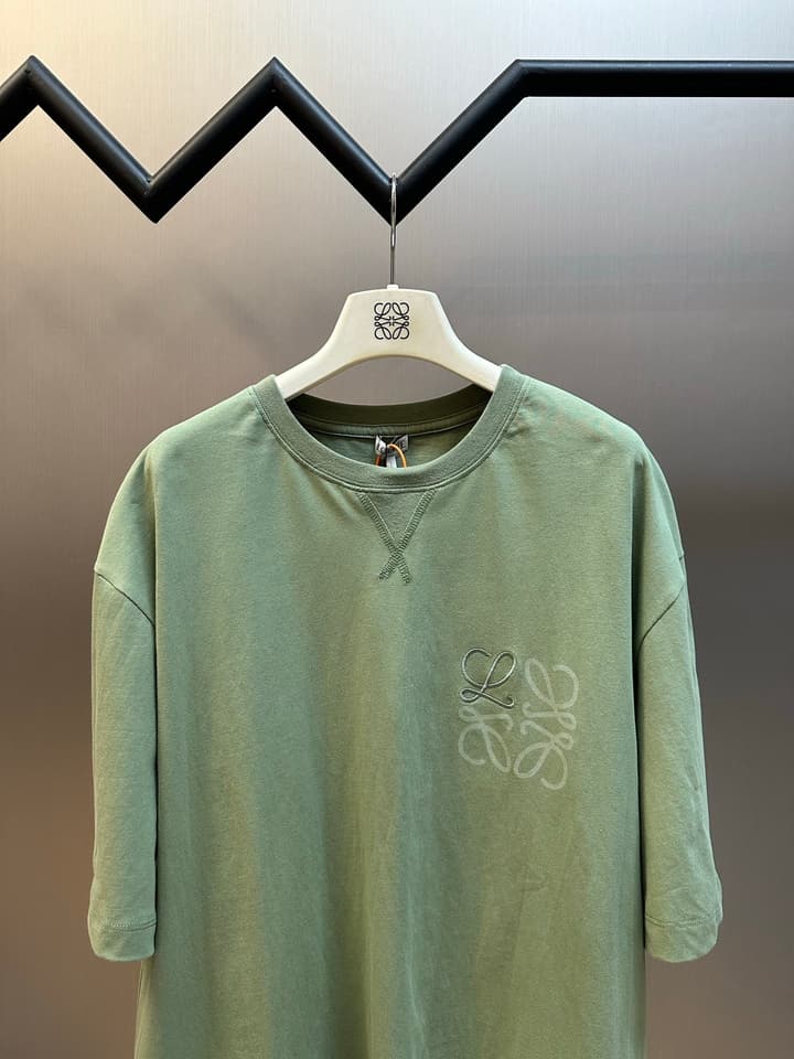 Loewe Anagram Embroidered Cotton T-Shirt in Sage Green