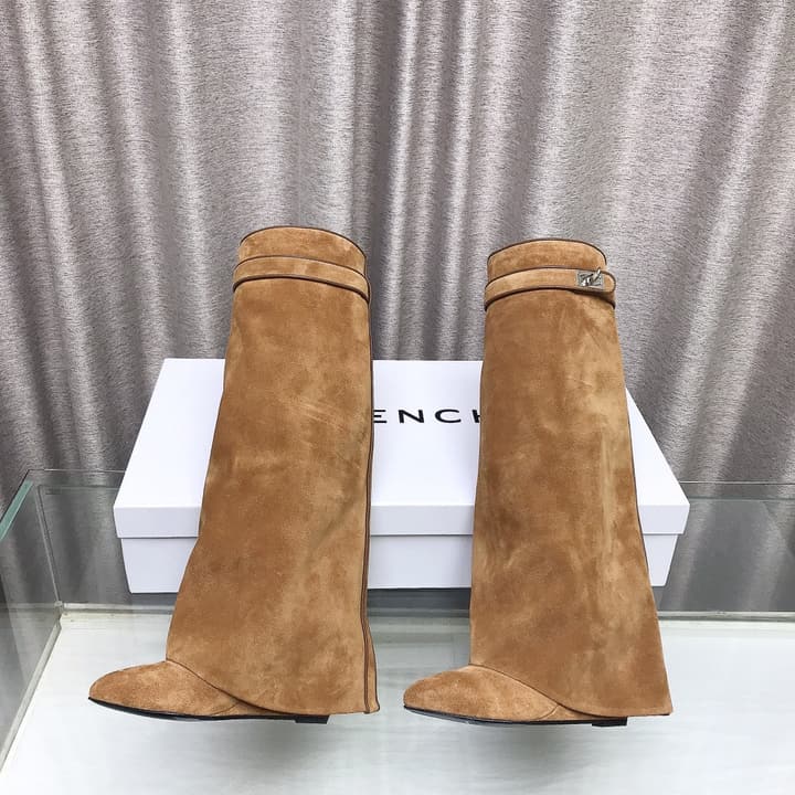 Givenchy Shark Tooth Leather Knee-High Boots in Almond