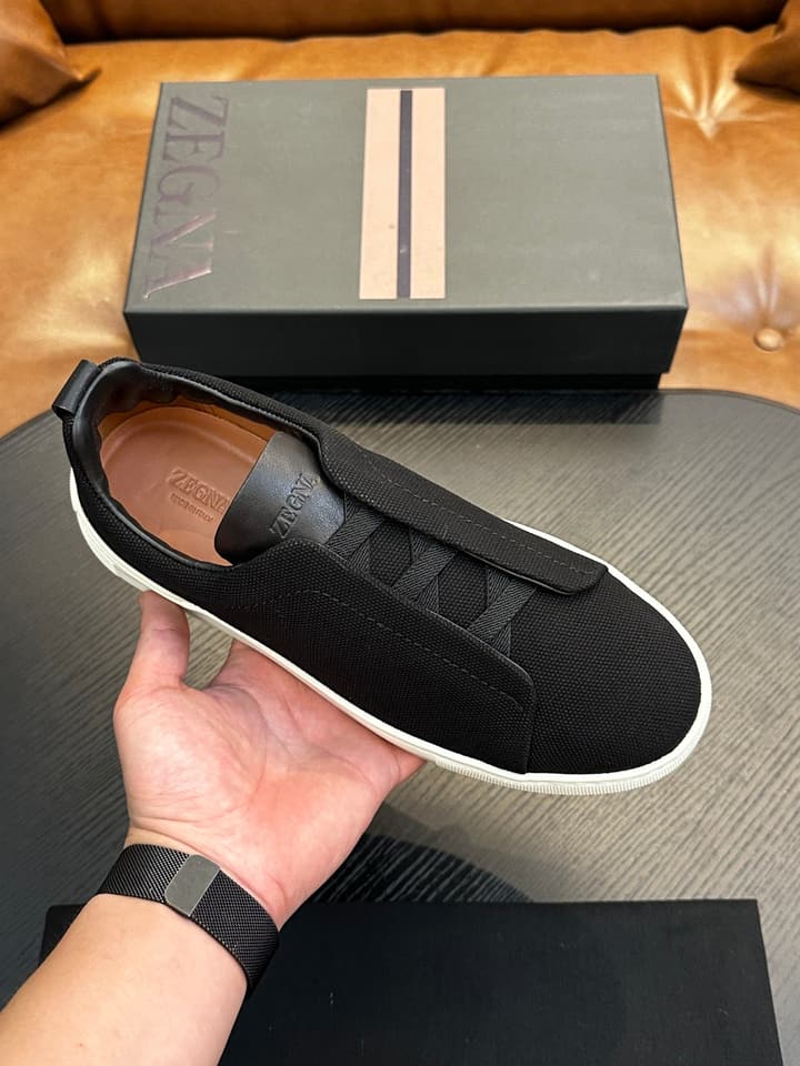 Zegna Triple Stitch Low-Top Sneakers in Dark Brown