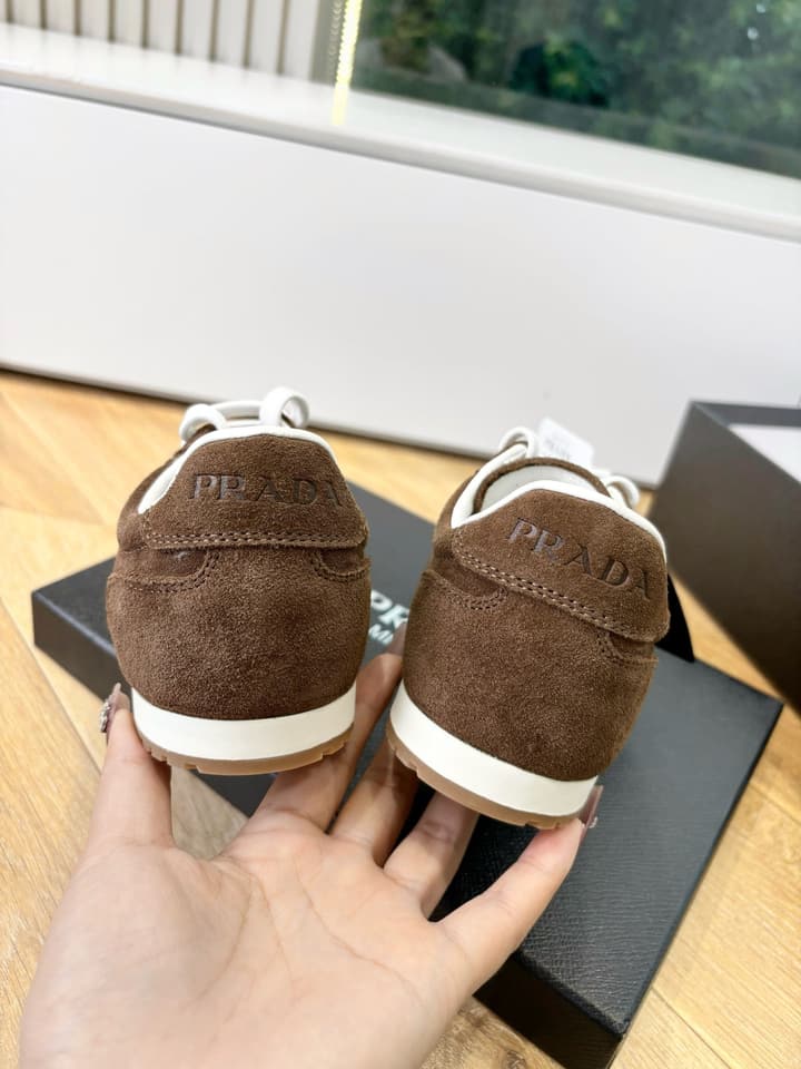 Prada FW25 German Training Shoes in Dark Brown Suede