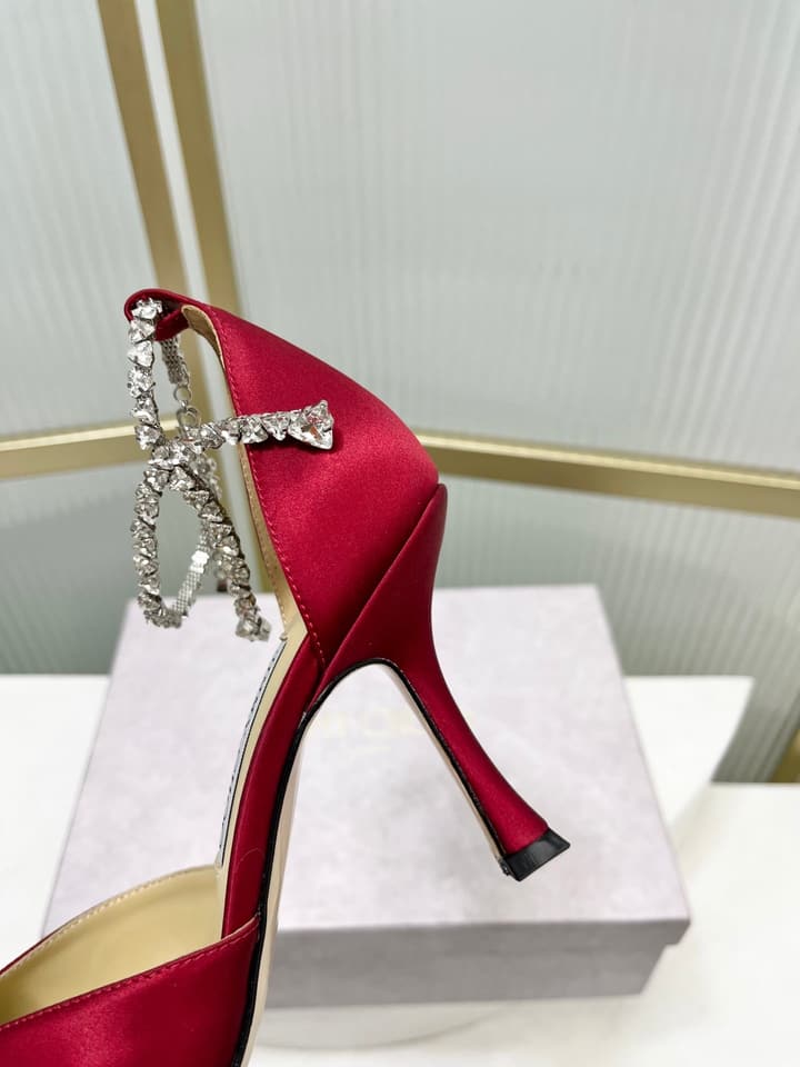 Jimmy Choo Stevie 100 Bow Crystal Silk Heels – 2025SS in Black Silk