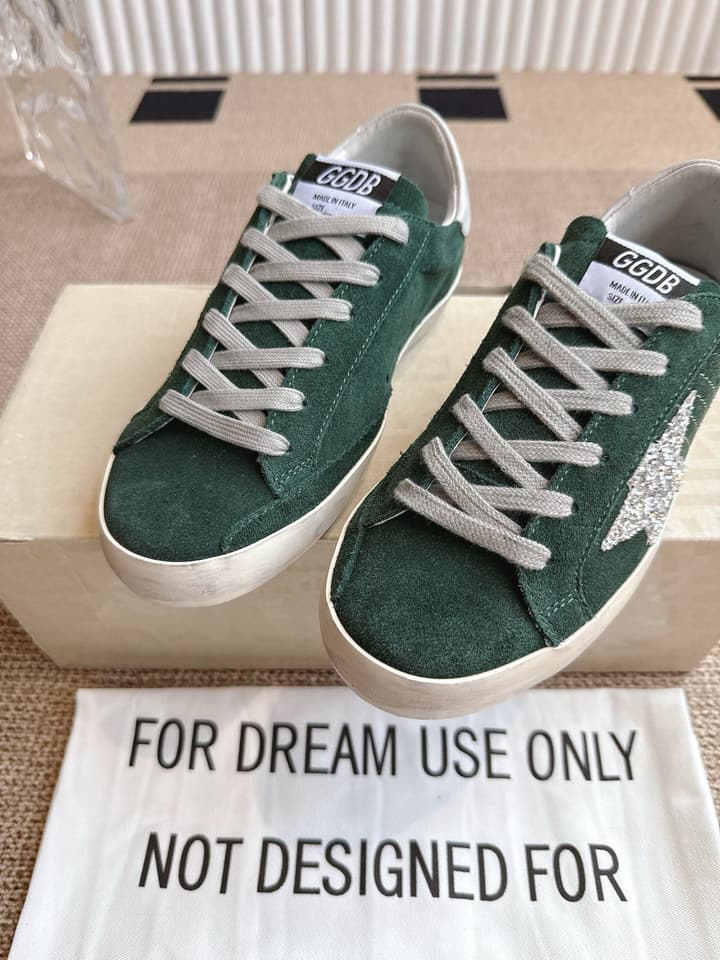 Golden Goose Distressed Leather Sneakers in Dark Green