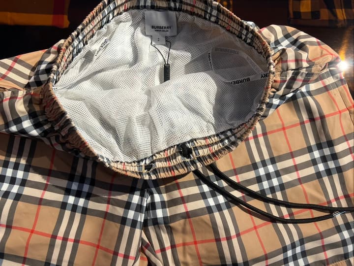 Burberry Vintage Check Swim Trunks in Beige