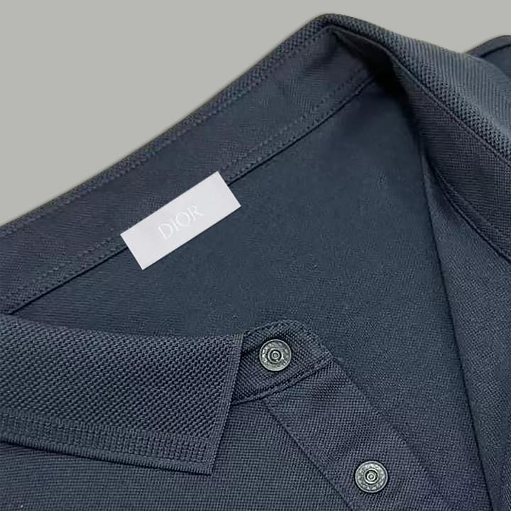 Dior Silk Long Sleeve Polo Shirt with Metal Patch in White With Solid Pocket