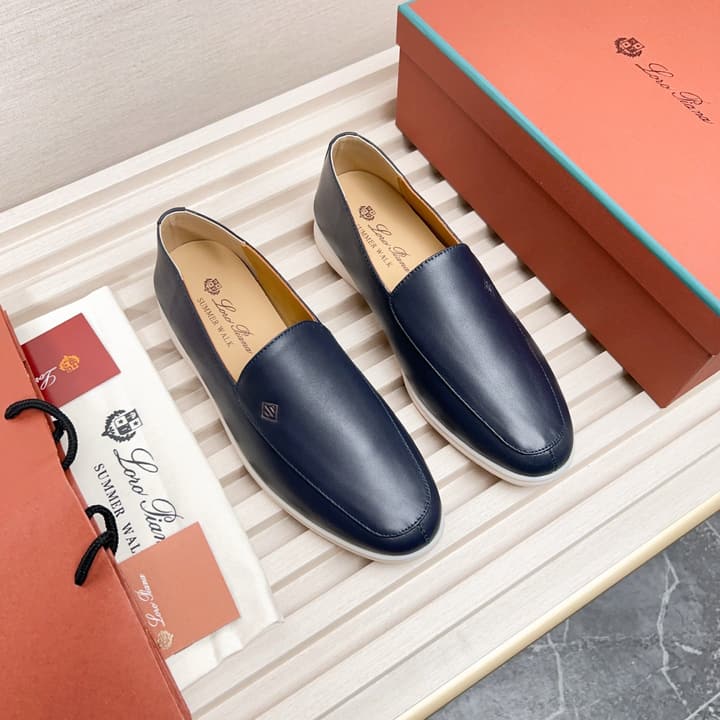 Loro Piana Classic Nappa Moccasins in Dark Blue Loafer Close-up