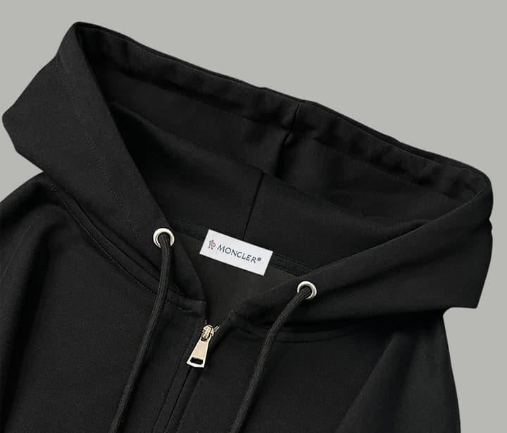 Moncler Classic Embroidered Logo Zip Hoodie in Black
