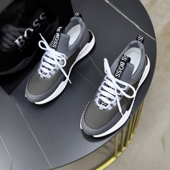 Boss Men's Knit Sneakers in Black Laced