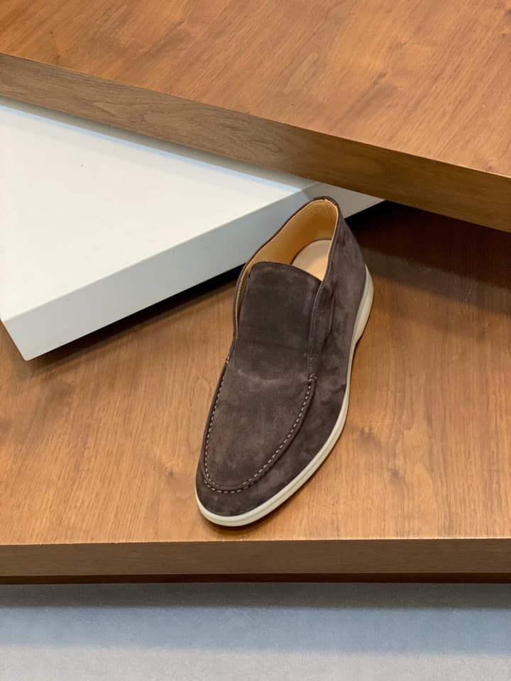 Loro Piana Suede Leather Slip-On Loafers in Camel Tan Suede