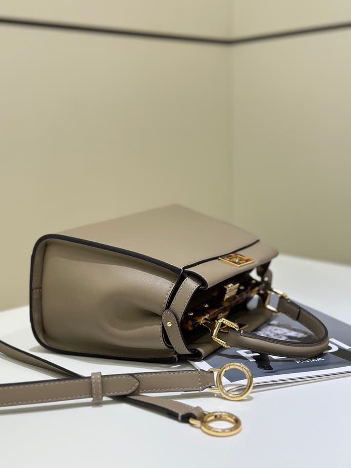 Fendi Peekaboo Classic Handbag – Dove Grey in Dove Grey Leather With Logo Strap