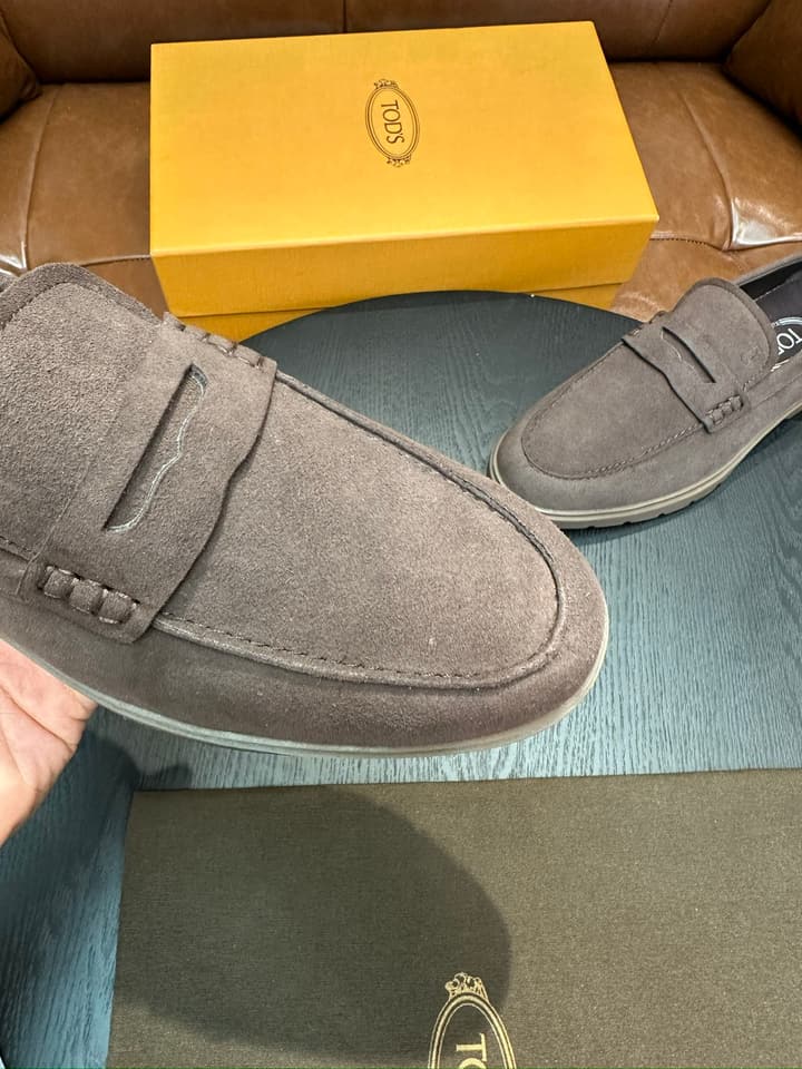Tod's Suede Calfskin Loafers in Cognac Suede