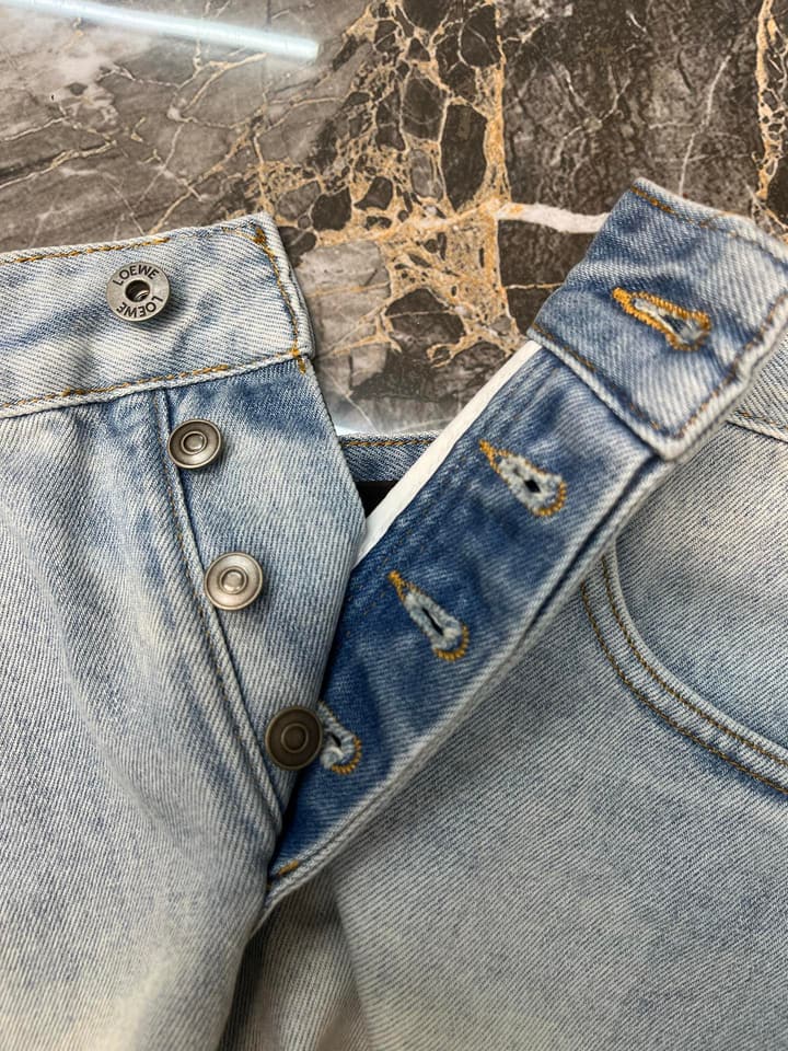 Loewe Anagram Embroidered Denim Shorts in Light Blue