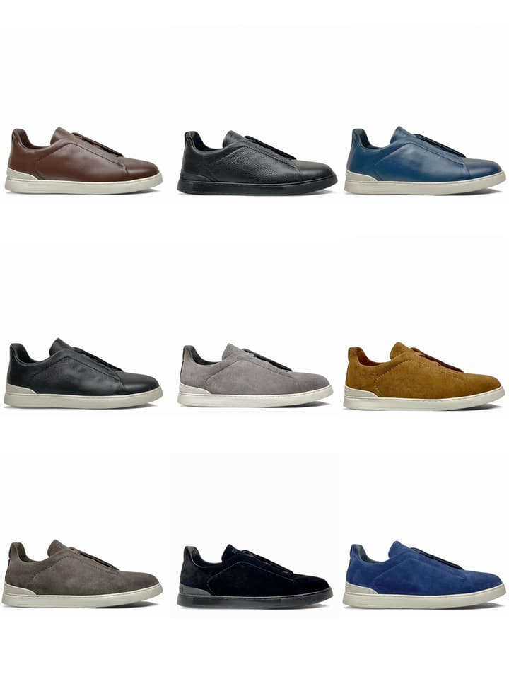 Zegna Triple Stitch Leather Sneakers in Black Smooth Leather